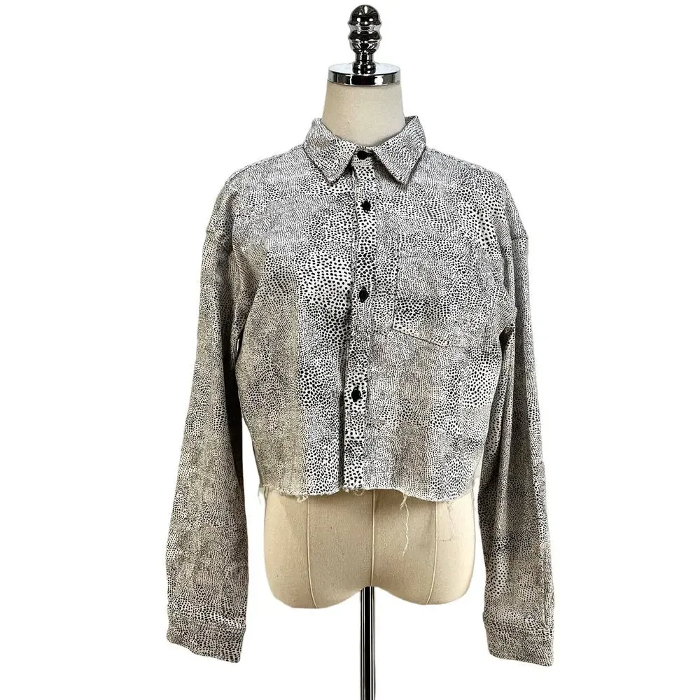 GRLFRND Christy Jacket Stretch Denim Crop Top Animal Attraction White Black - Picture 11 of 11